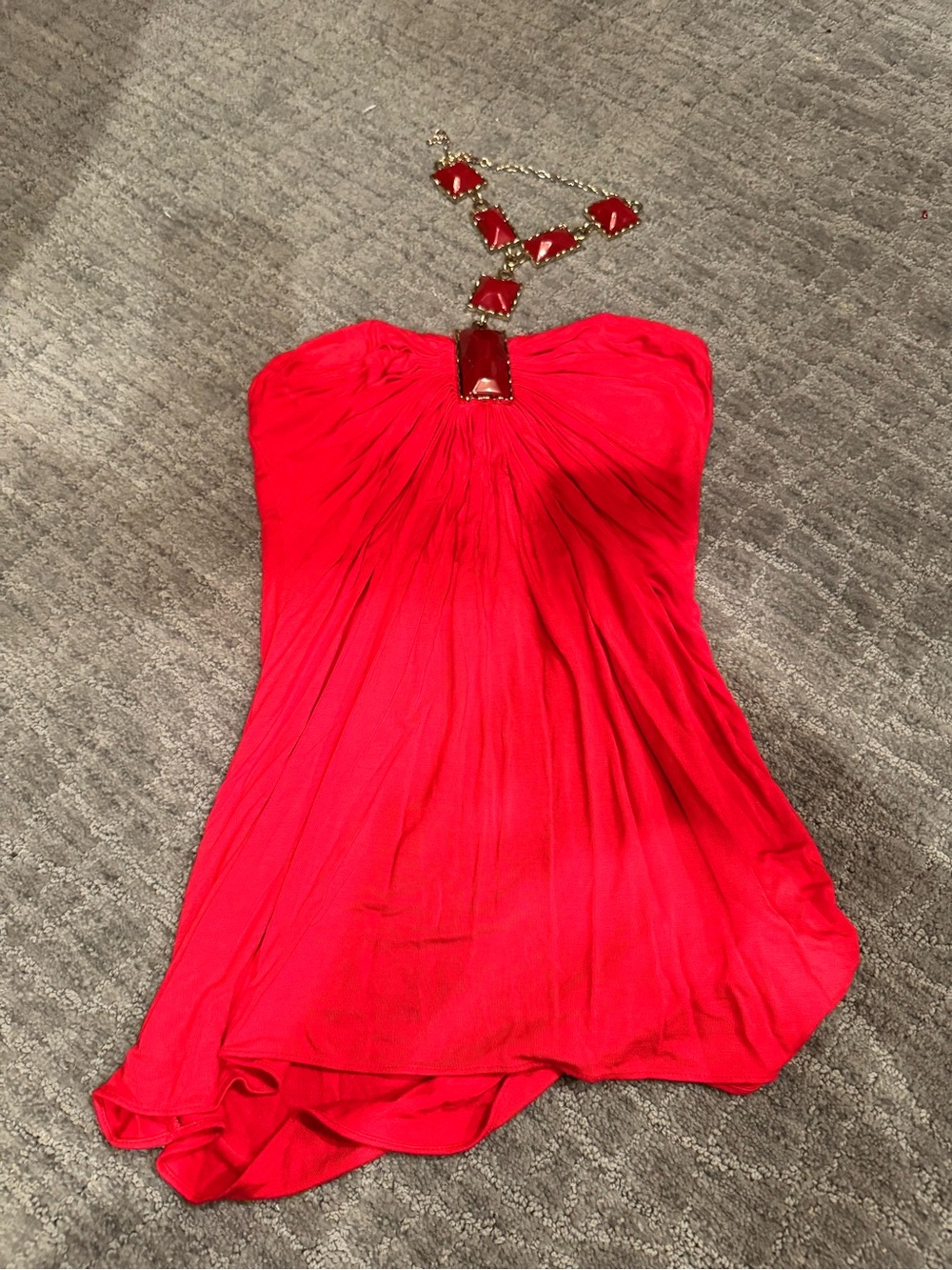 Strapless Red Cocktail Top with Decorative Accent
